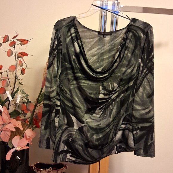 NWT Robert Kitchen Women's Gray Black Printed Blouse Long Sleeve Top Size 10 M - Picture 6 of 8
